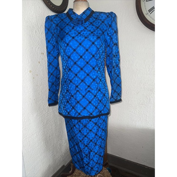 VINTAGE 80s/90s Maggie London 100% Silk 2 Pieces Skirt Set Women - Picture 10 of 12